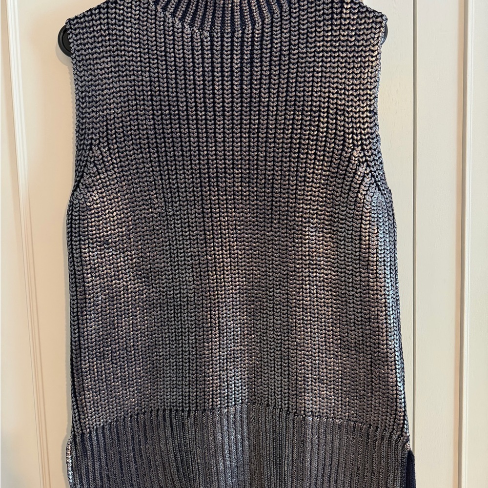 Pilcro Metallic Charcoal Knit Vest — Silver Accented Navy
